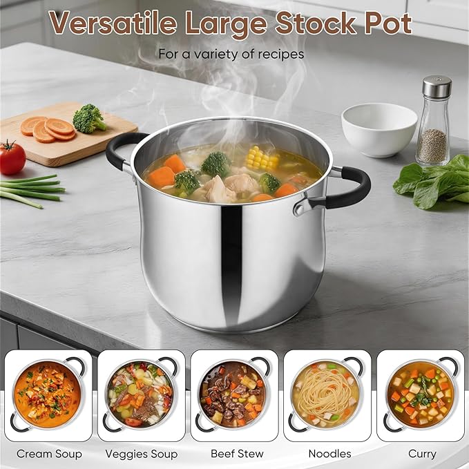 P&P CHEF 9.5" Stainless Steel Large Stock Pot