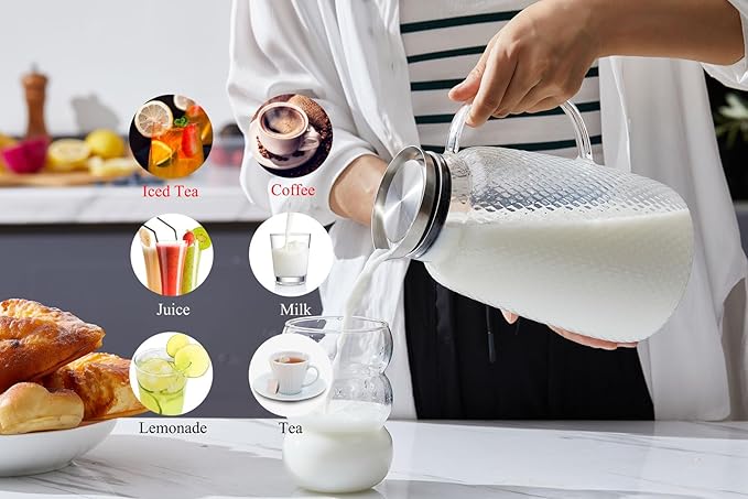 Purefold Pitcher with Lid, 78 oz Glass Jug with Stainless Steel Lid - Image 5