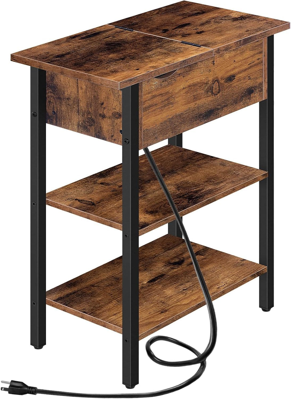HOOBRO End Table with Charging Station, Narrow Side Table, Flip Top Nightstan...