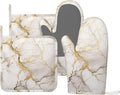 Oven Mitts and Pot Holders Marble Gray Gold White Silicone Kitchen Accessories by DADABULIU