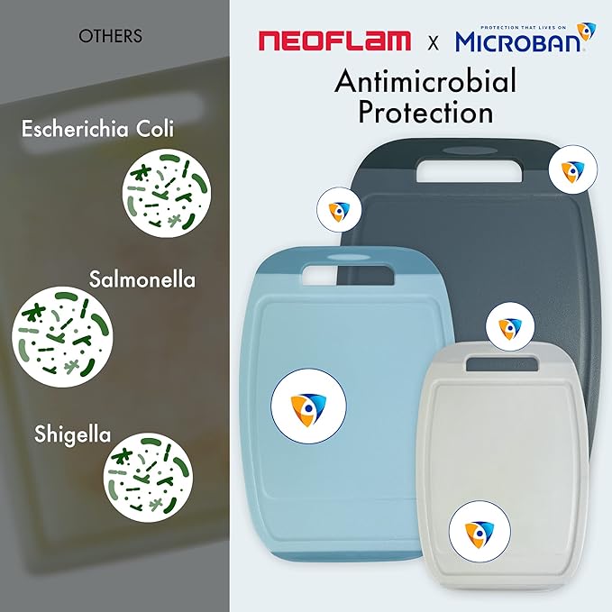 Neoflam Microban Antimicrobial Plastic Cutting Board 3 Sets, BPA Free, Non-Slip - Image 2