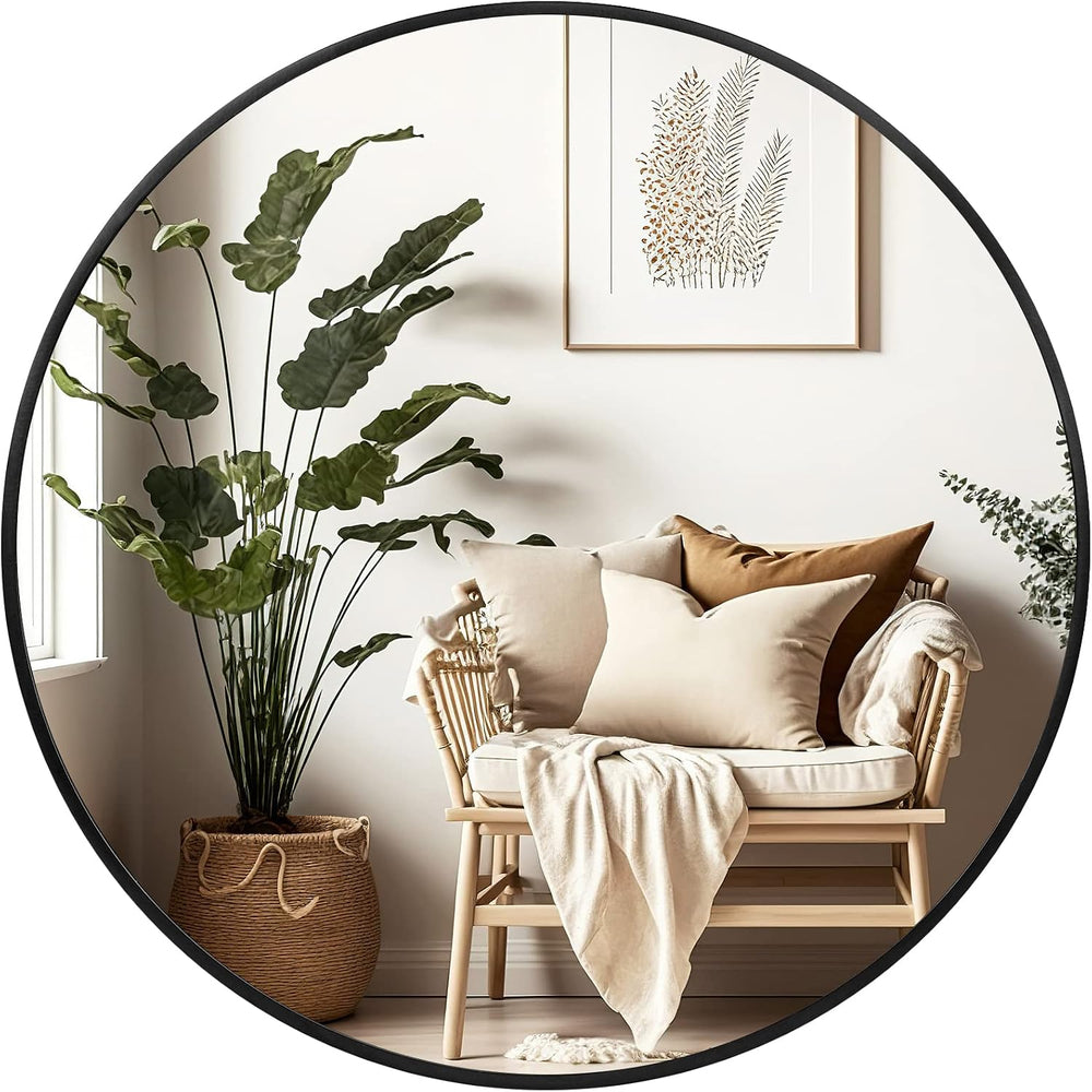 Black Round Mirror 20 Inch, Wall Circle Mirror for Bathroom, Matte Framed