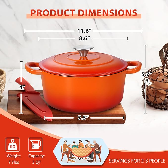 E-far 3 Qt Enameled Cast Iron Dutch Oven