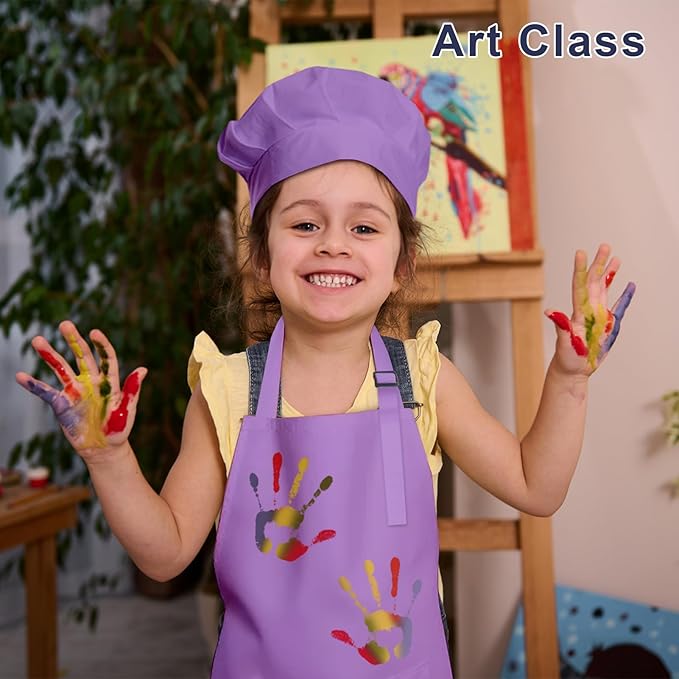 Kids Apron and Chef Hat Set, 24 Pieces Boys Girls Kids Apron - Image 6