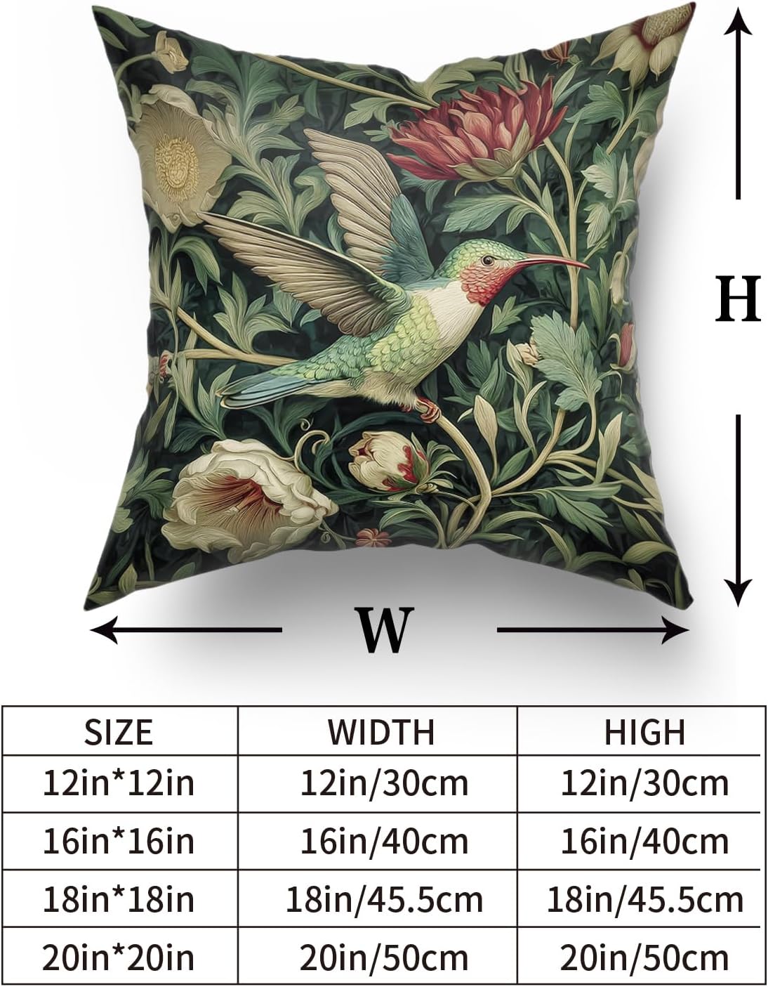 Giwawa Vintage Hummingbird Pillow Covers Set of 2, Rustic Green Bird Floral Pillow Cases 20x20in, Boho Flower Botanical Cotton Throw Cushion Covers for Sofa Couch Patio Seasonal Decoration