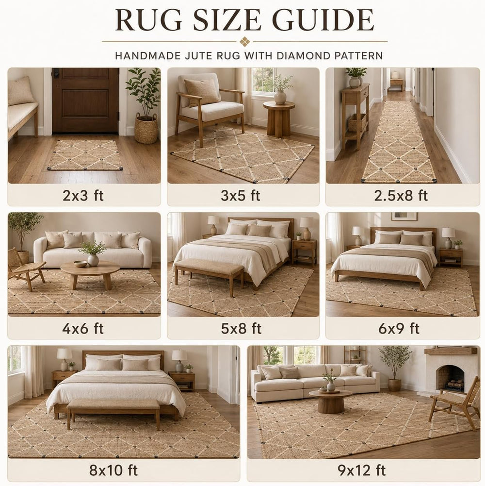 FRELISH DECOR Hand Woven Jute Area Rug 6'x9'- Geometric Design (Natural)