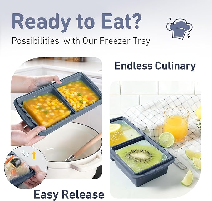 Silicone Freezer Tray with Lid Soup Freezer Container Molds with Steel - Image 5