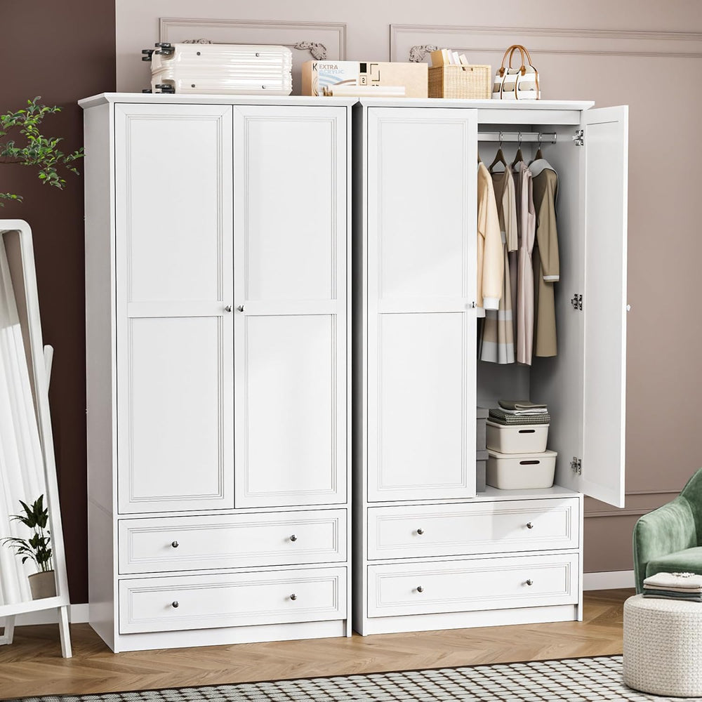 VINGLI 72" Wooden Armoire Wardrobe Closet with 2 Doors and 2 Drawers, White