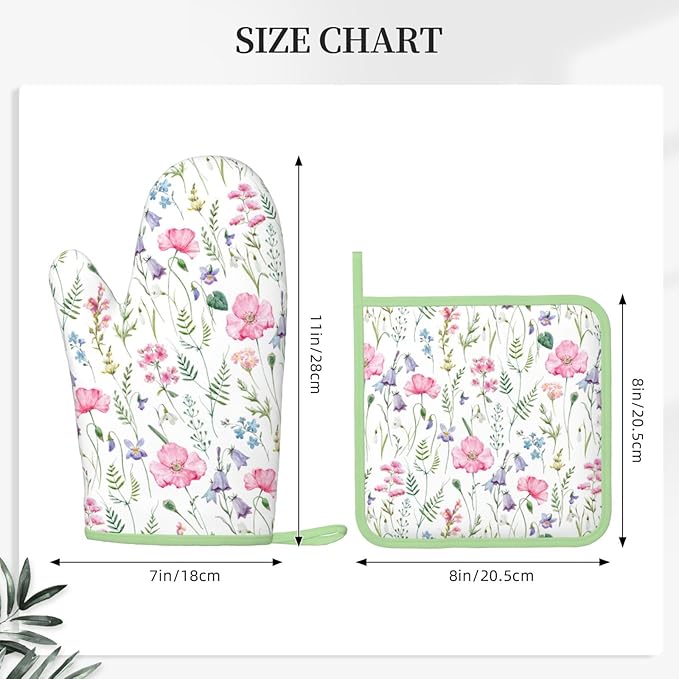 Pink Floral Silicone Oven Mitts Pan Mats Set of 2, Heat Resistant Gloves - Image 3