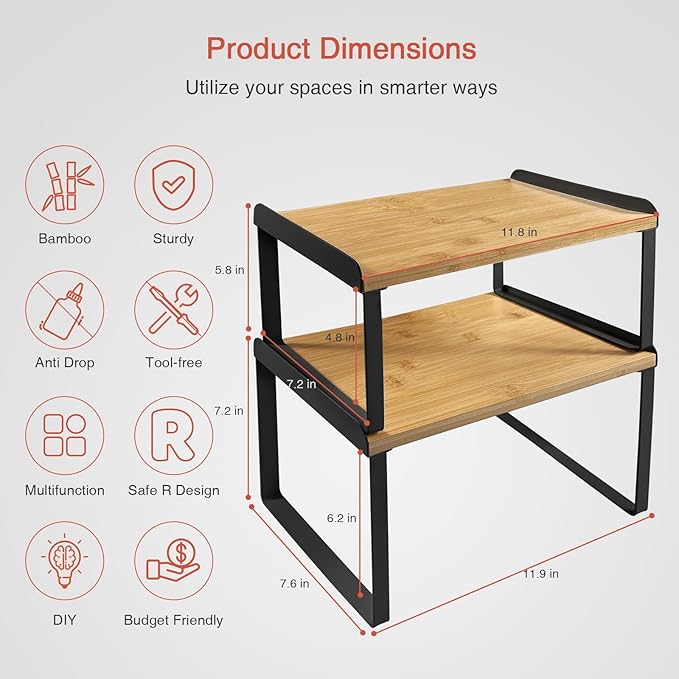 Goozii Cabinet Shelf Organizer Set of 4, Kitchen Counter Shelf Riser - Image 6