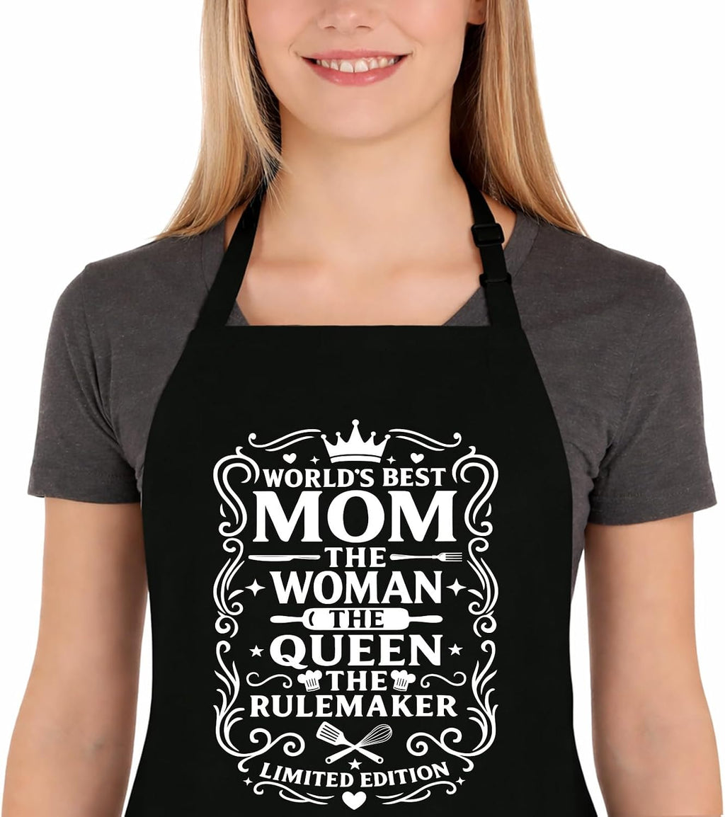 Funny Aprons for Mom, Kitchen Cooking Apron with 2 Pockets for Mother | Cute Baking Apron for Mum, Retirement Birthday Gift for Mother Wife Stepmom