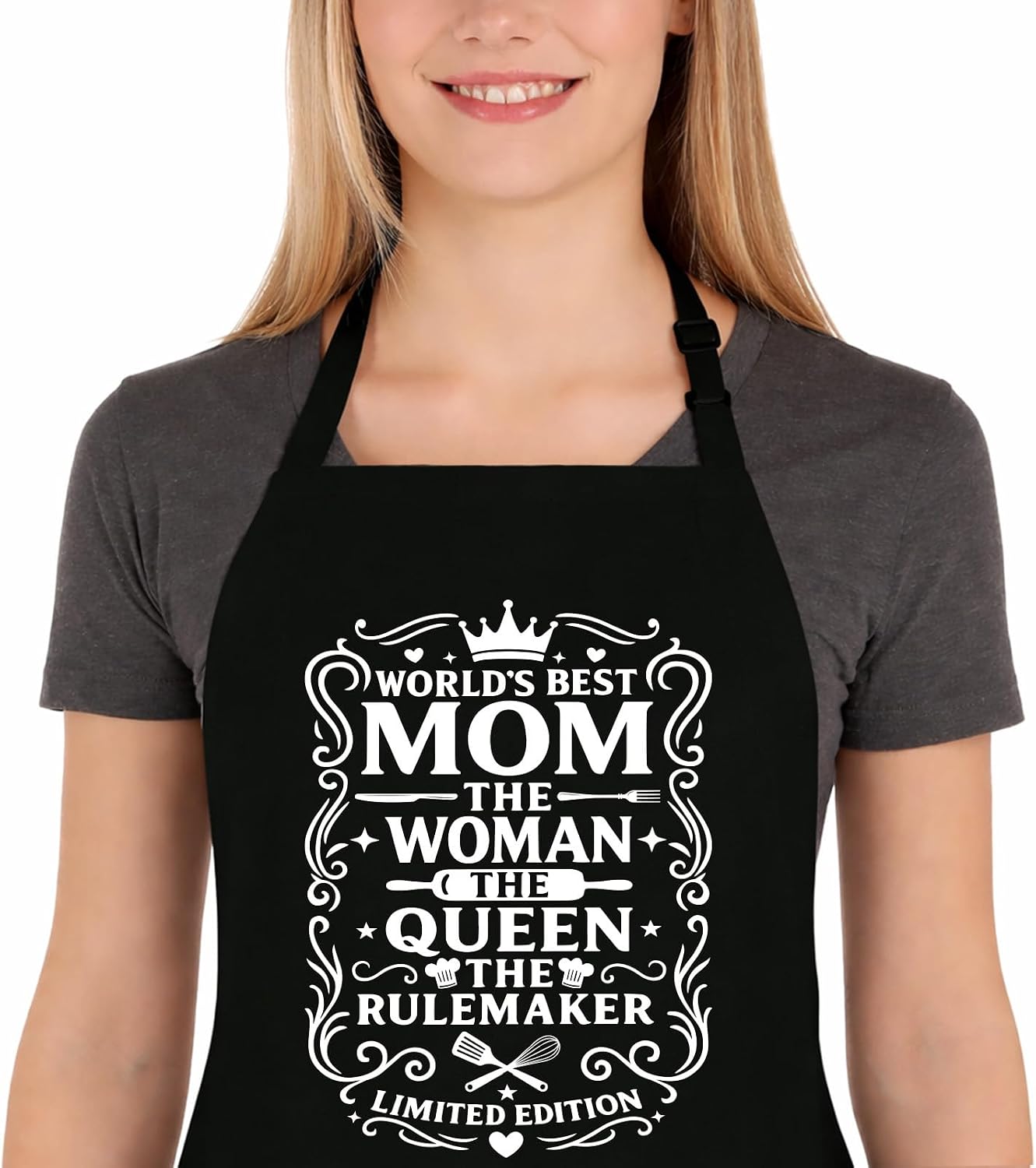 Funny Aprons for Mom, Kitchen Cooking Apron with 2 Pockets for Mother | Cute Baking Apron for Mum, Retirement Birthday Gift for Mother Wife Stepmom