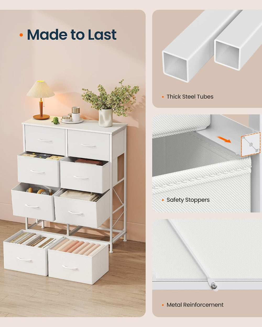 SONGMICS HOME 8 Drawer Dresser for Bedroom, Fabric Chest of Drawers