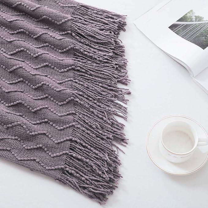 BOURINA Dark Lavender Throw Blanket 50 x90 Inches Textured Solid Soft Sofa - Image 7