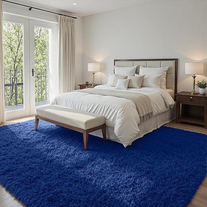 6x9 Area Rugs for Living Room Rug: Soft Fluffy Shag Navy Blue Rugs for Bedroom - Image 2