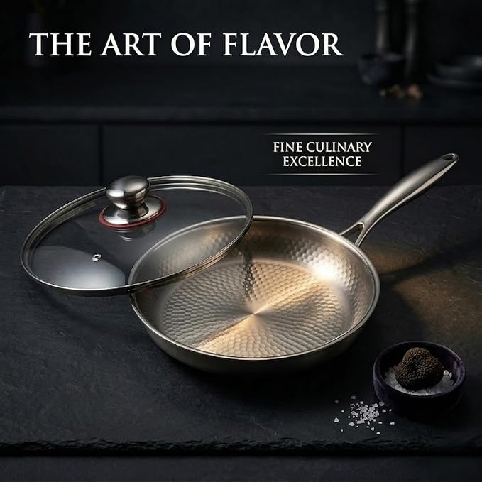 Titanium Hammered Pan Pro with Lid, PFAS/PFOA/PTFE-Free Non stick Titanium - Image 7