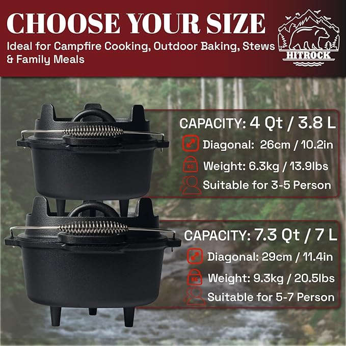 HITROCK Cast Iron Camp Dutch Oven