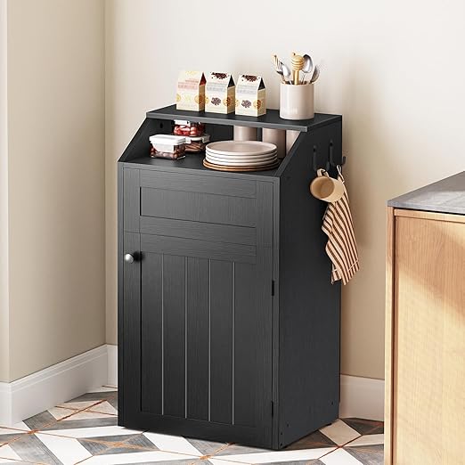 YATINEY Trash Cabinet, Freestanding Trash Can Cabinet, Wooden Recycling - Image 2