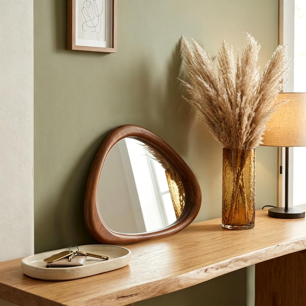 Irregular Wall Mirror, 15*10in Asymmetrical Wood Mirrors, Small Wall Mirror