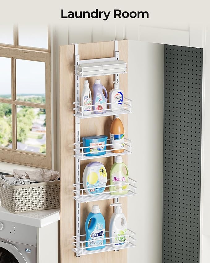 Adjustable 5-Tier Over the Door Pantry Organizer, Spice Rack, Narrow Hanging