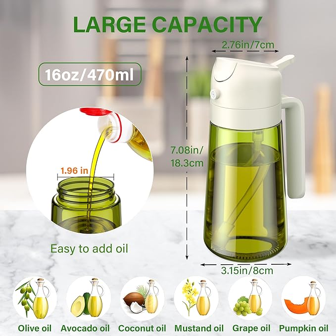 Vakoo Oil Sprayer for Cooking, 2 in 1 Oil Dispenser for Kitchen, 16oz/470ml - Image 5