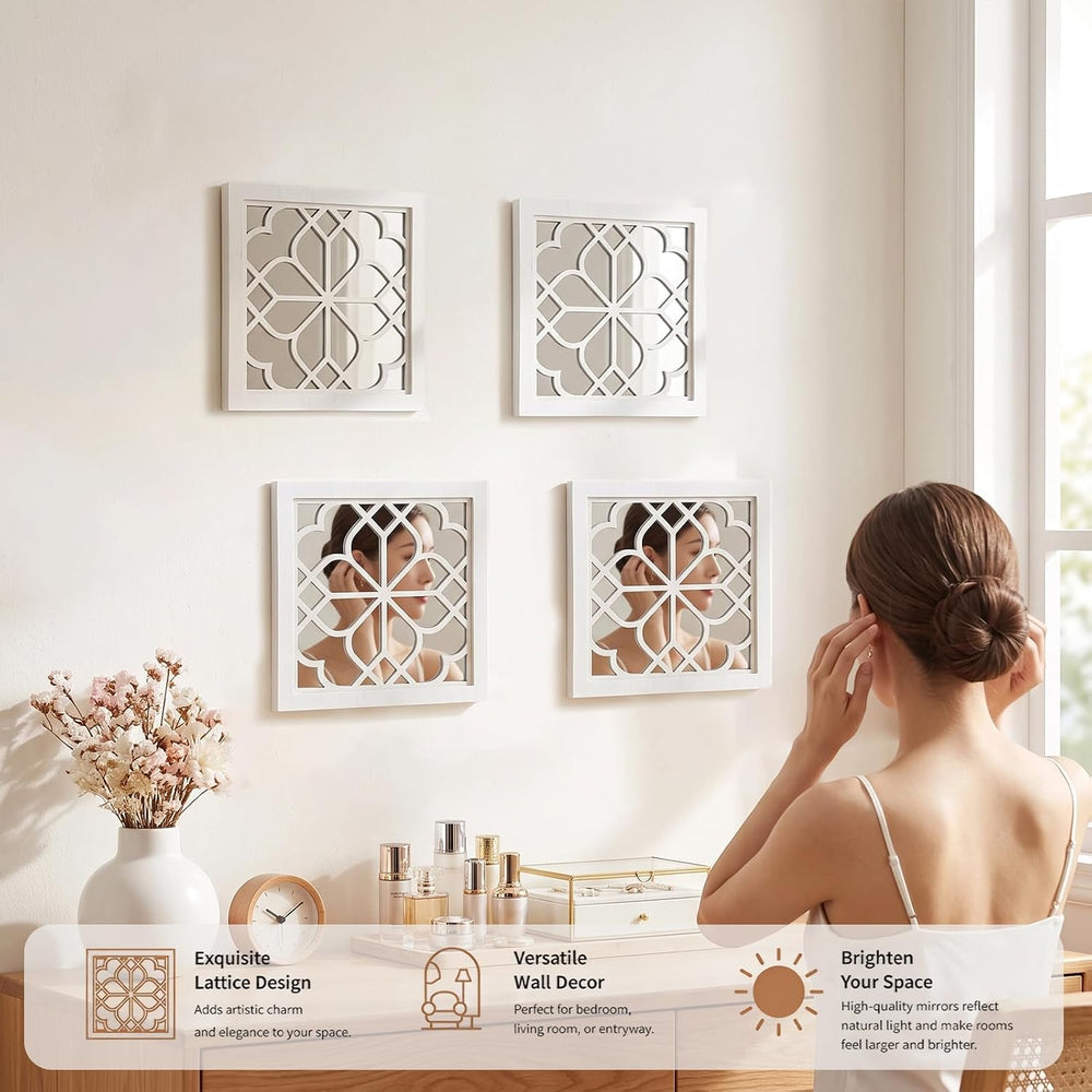 ZEXUIRU 4 Set Rustic Wall Mirrors for Bedroom Bathroom Living Room Entryway W...