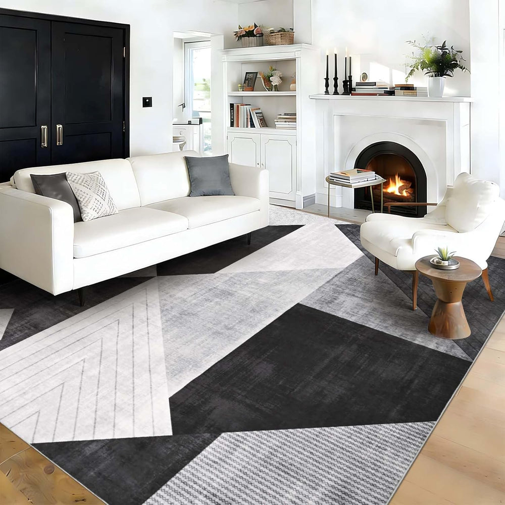 Yinhua Modern Geometric Area Rugs 5x7 Grey Black Rugs for Living Room Washabl...