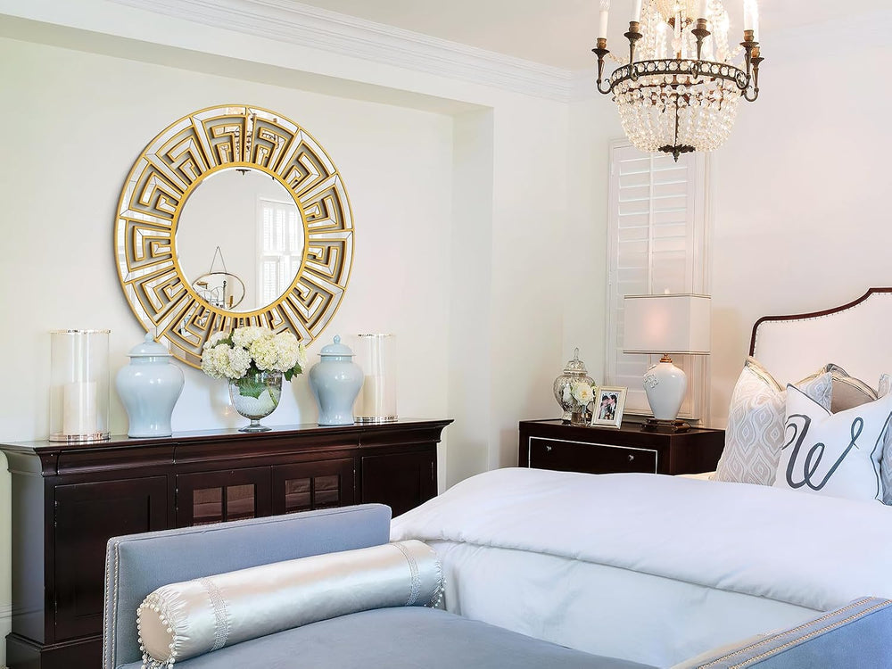 35.5"x35.5" Large Round Mirrors for Wall Decor Living Room, Gold De...