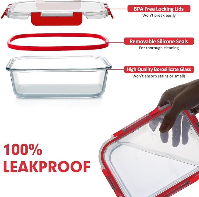 VERONES 30 Pieces Glass Meal Prep Containers Set, Stackable Glass Food Storage - Image 4