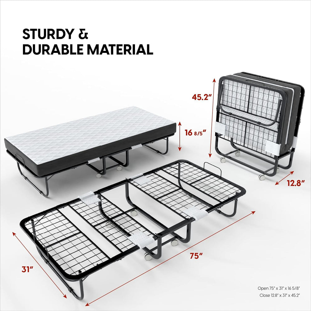 EconoHome Folding Bed with Mattress - 75x31 Cot Size Frame - Portable Rollawa...