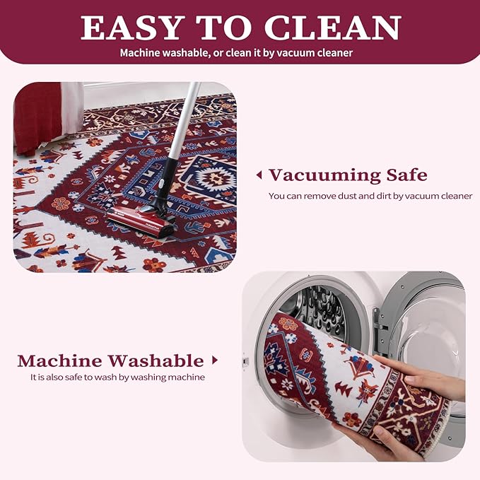 SERISSA 5x7 Boho Area Rug, Washable Non-Slip Rugs - Image 4