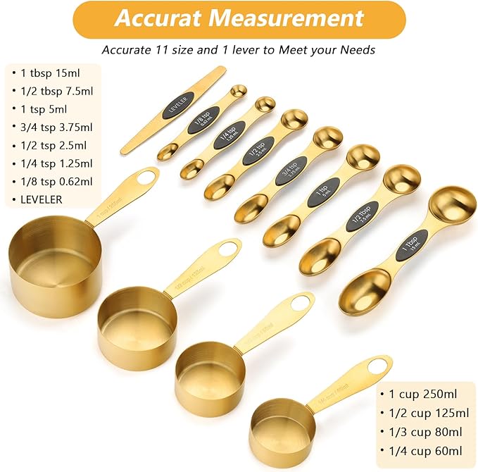 GuDoQi Gold Magnetic Measuring Spoons and Cups Set of 12, 8 Dual Sided Magnetic - Image 2
