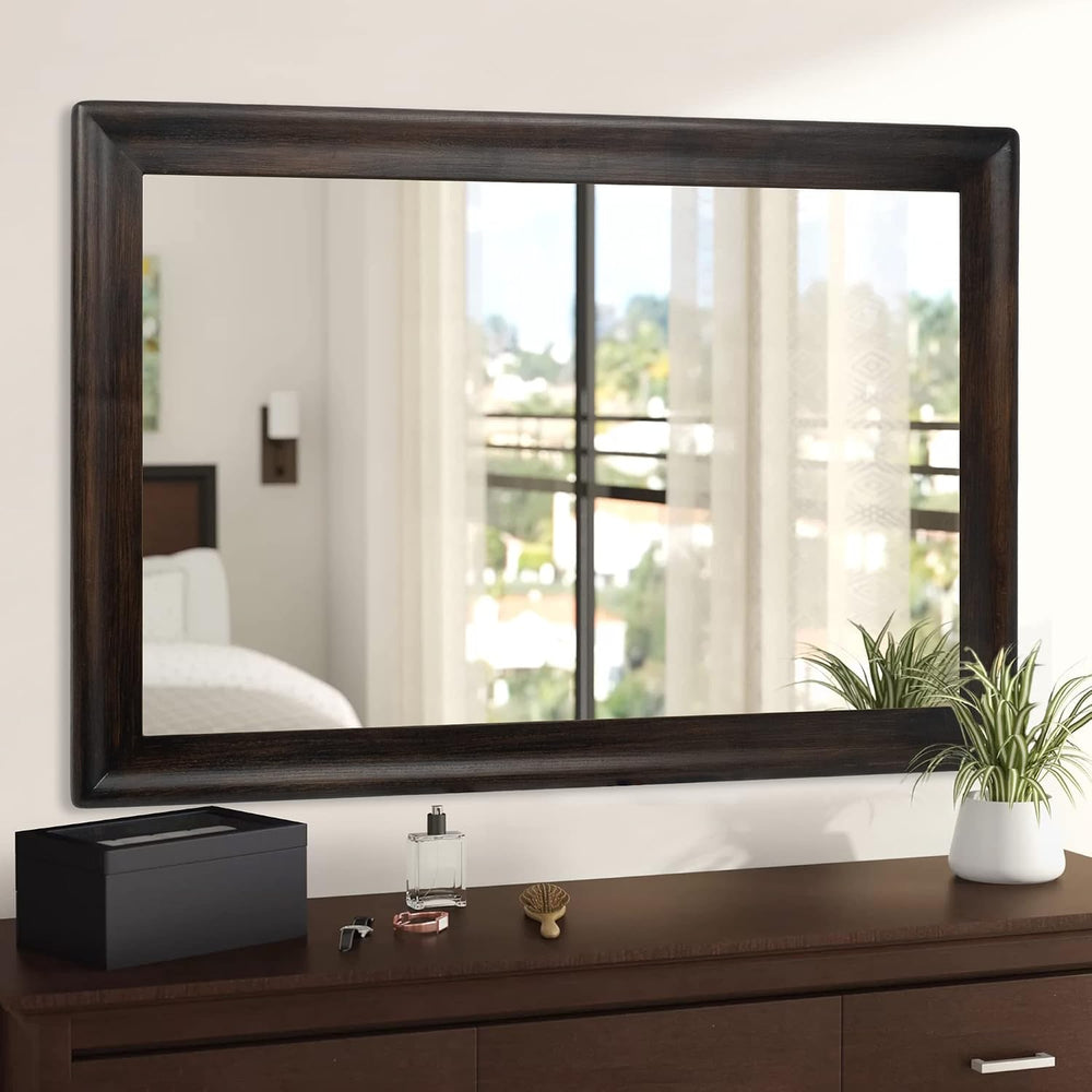 Rustic Wood Wall Mirror for Bathroom,Rectangle 24 x 36 Inch, Black Walnut
