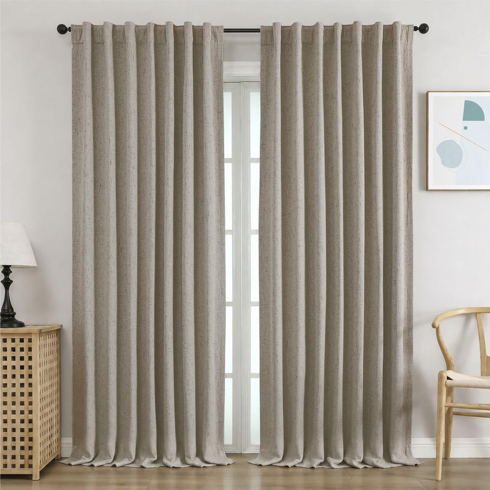 Faux Linen Blackout Curtains for Bedroom 108 Inches Long, 2 Panels