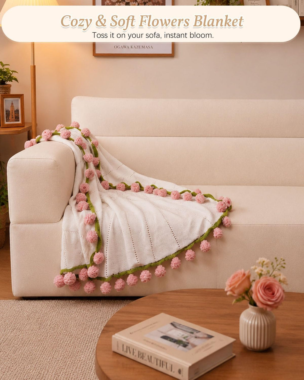 Get Well Gifts for Women After Surgery Flower Blanket Care Package Women | Crochet Flower Blanket, New Mom Postpartum Self Care Package Best Friend Birthday Gifts for Women Gift Baskets Girlfriend Set