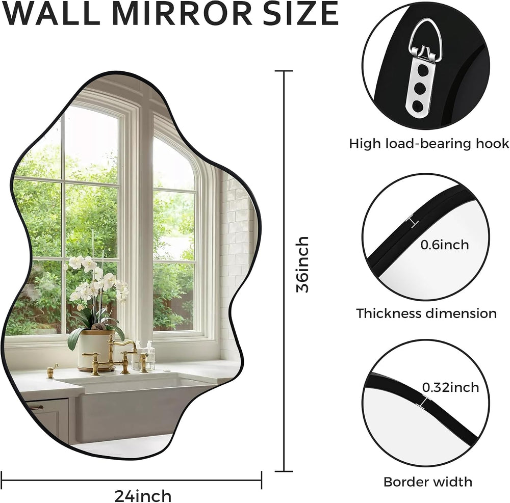 Irregular Black Bathroom Wall Mirror 24x36 Inch,Decorative Mirrors
