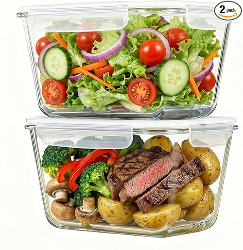 2 Pack Large Glass Food Storage Containers by Melovom