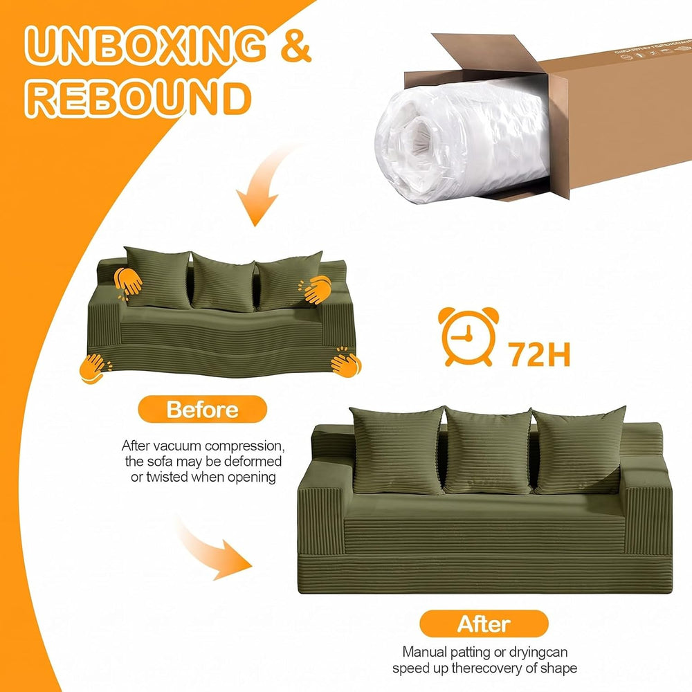 3 Seater Boneless Couch Sofa Bed, 78'' Corduroy Oversized Loveseat Fo...