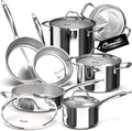 Ciwete 11-Piece Tri-Ply Stainless Steel Pots and Pans Set, 18/10 Stainless by Ciwete