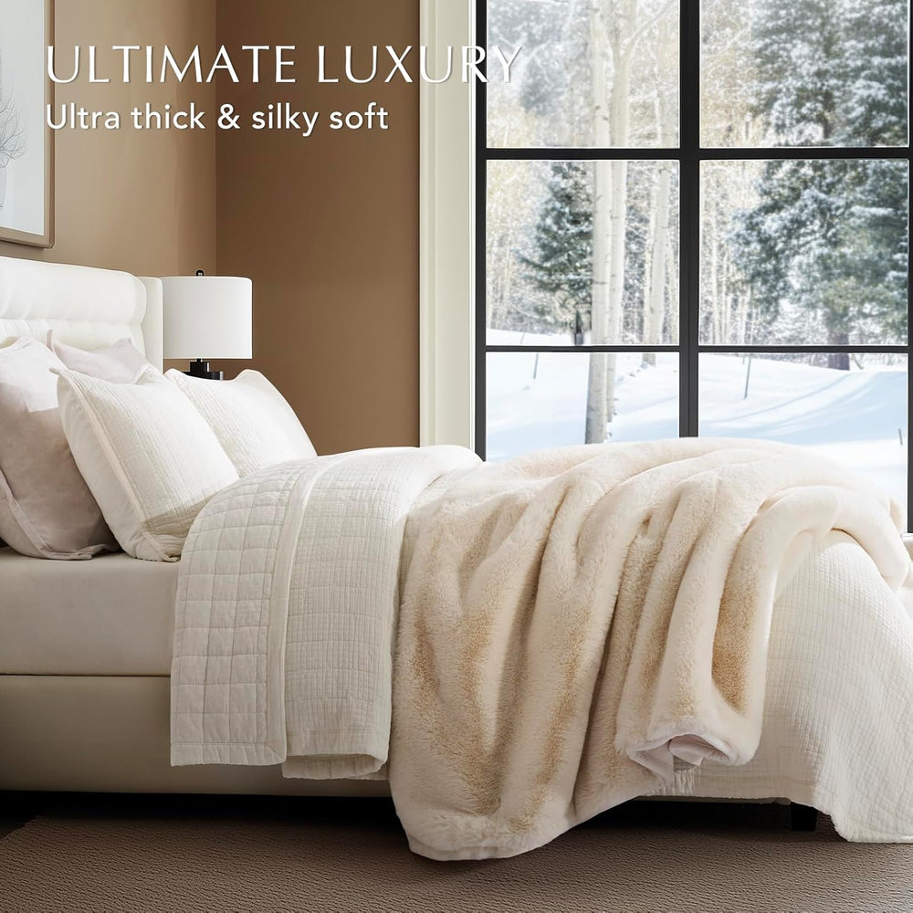 Faux Chinchilla Fur Throw Blanket, 50"x60", Arctic White
