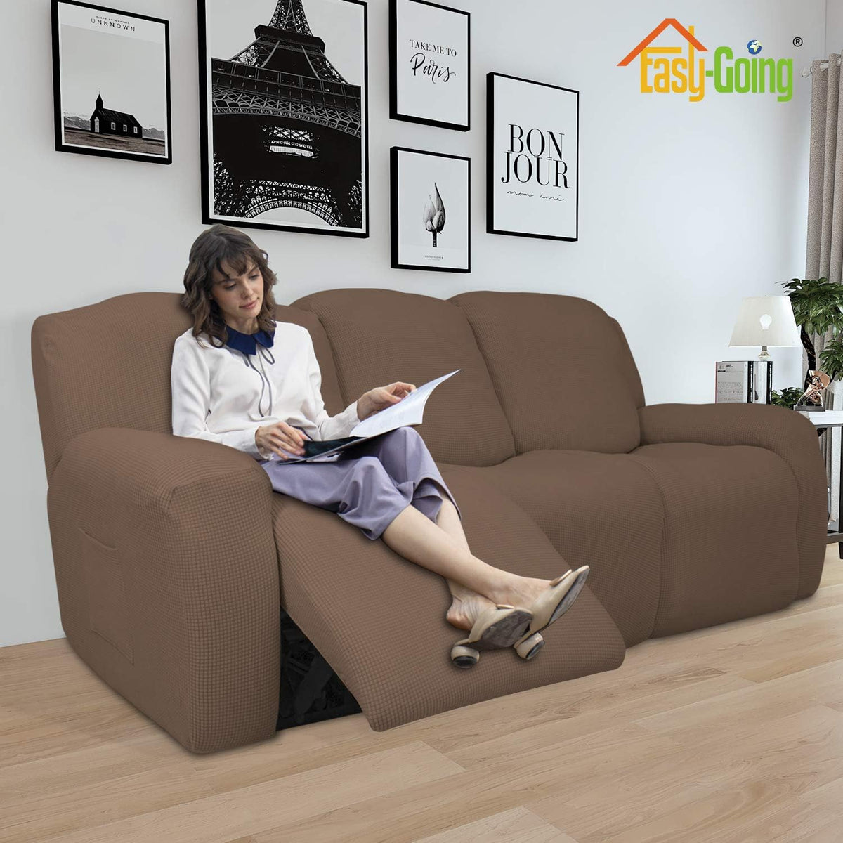 easy-going 8 pieces recliner couch stretch sofa slipcover shown in use