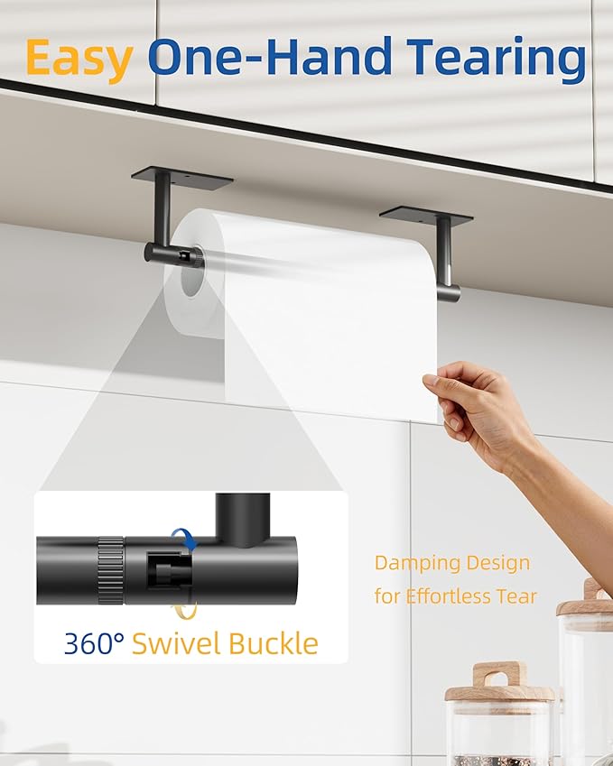 RUACQ Paper Towel Holder Under Cabinet, Wall Mounted or Adhesive Stainless - Image 2