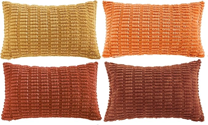 Fancy Homi Set of 4 Burnt Orange Fall Lumbar Decorative Throw Pillow Covers - Image 6
