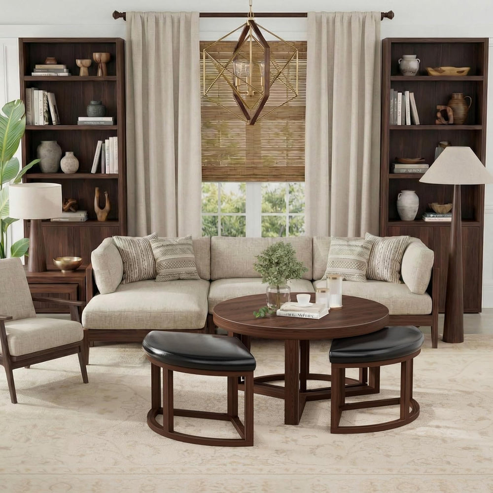 30 Inch Round Coffee Table with Stools - Small Modern Tables Set with 3 Chair...