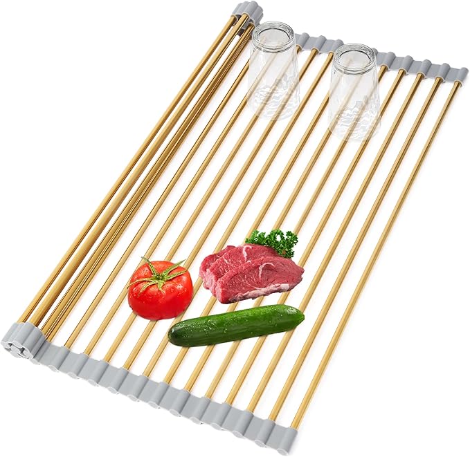 Golden Roll-UP Dish Drying Rack-Large Stainless Steel Dish Drainer Over The Sink by HAYAWEY