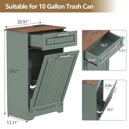 Single 10 Gallon Tilt Out Trash Can Cabinet