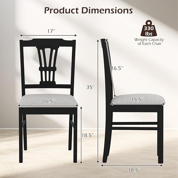 Giantex Wooden Dining Chairs Set of 2, Upholstered Kitchen Chairs with Solid ...