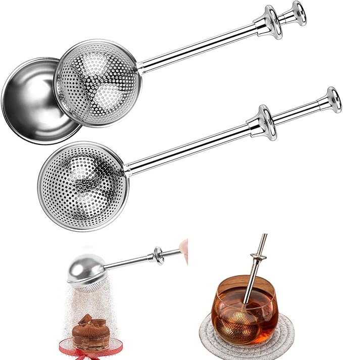 2pcs Stainless Steel Loose Tea Leaf Steeper&Sugar Shaker Duster Sifter 2 in 1 by PERLLENT