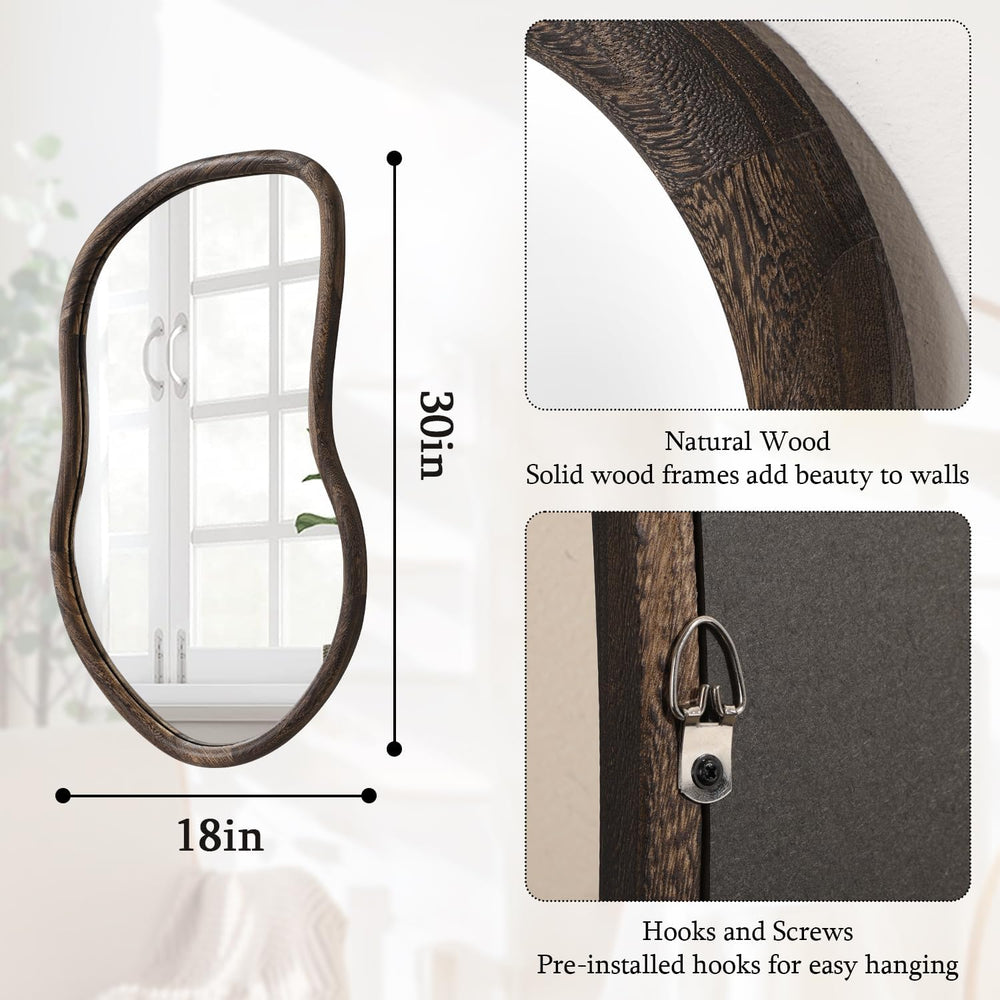Asymmetrical Wall Mirror Rustic Brown Farmhouse Irregular Mirrors Wood Framed...