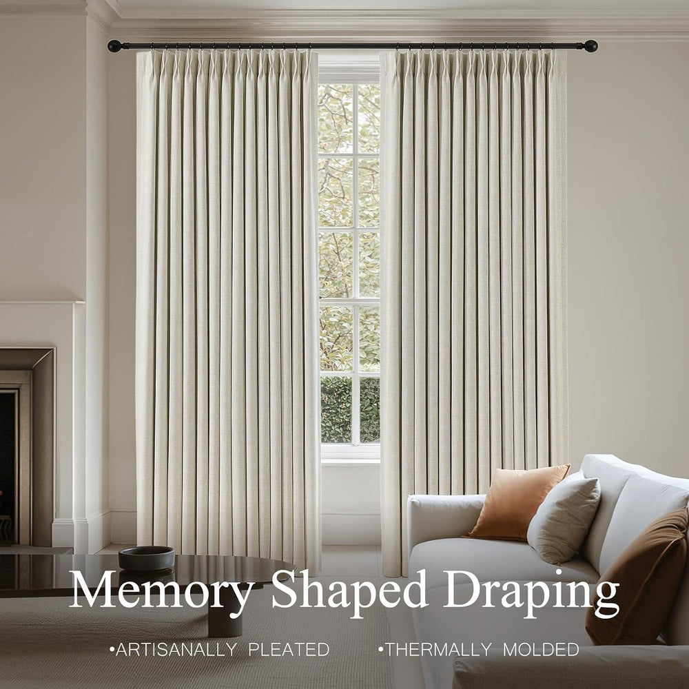 Pinch Pleated Linen Curtains 100% Blackout 95 Inches Long for Bedroom